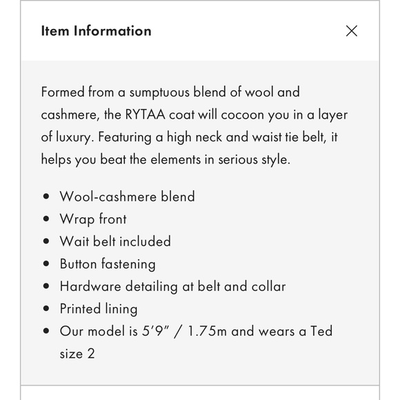 Ted Baker Rytaa Short Wool Coat, Black, Size 2 - Picture 7 of 14